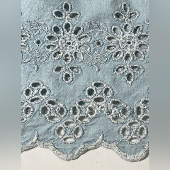 Old Navy Blue Chambray Denim Off Shoulder Eyelet Lace Hem Casual Dress Sz M - Picture 6 of 12